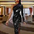 thumbnail image 3 of Robe Longue Vintage Nuit Étoilée Dames Imprimé Espace Robe Maxi de Soirée Automne Sexy Robe Moulante Motif Fendu Vestidos, 3 of 5