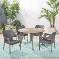 thumbnail image 3 of GDF Studio Kaysn Outdoor Acacia Wood and Wicker 5 Piece Dining Set, Gray, 3 of 13