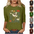 thumbnail image 5 of qucoqpe Women's Summer Fashion Floral Printed Blouses Tops Casual Loose Fit Crew Neck 3/4 Sleeve Shirts, 5 of 5