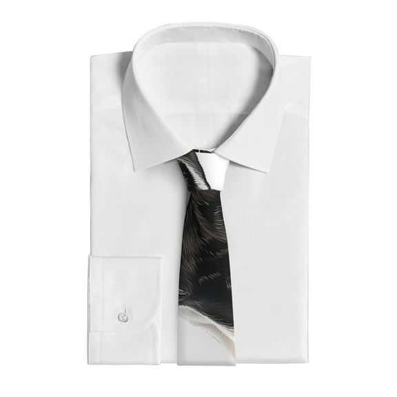 Uemuo Black And White Boston Terrier Pattern Men's Necktie Classic Silk Tie Woven Jacquard Neck Ties Business Necktie Gift for Men