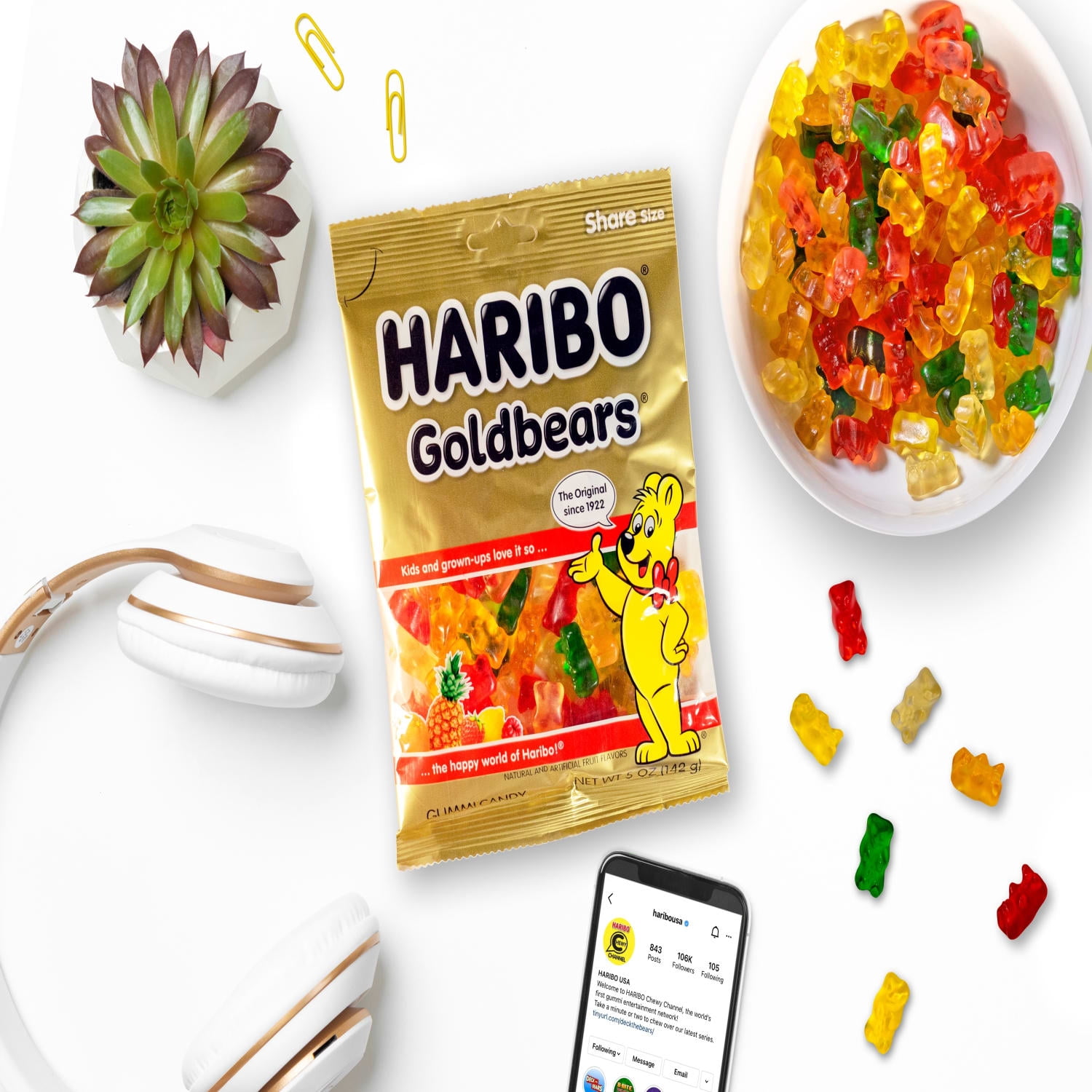 (5 pack) HARIBO Goldbears Original Fruit Flavor Gummy Candy Mini Pouches, 9.5oz