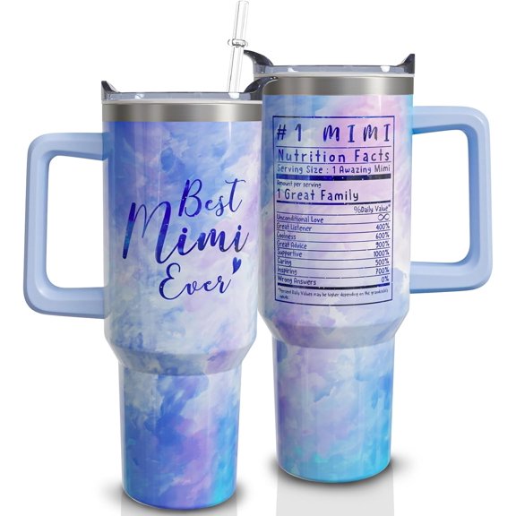 Mimi Tumbler Best Mimi Ever Sky Blue 40 oz Tumblers with Handle and Straw Stainless Steel Insulated Coffee Cup Mug Mimis Gifts for Grandma