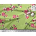 thumbnail image 2 of Soimoi Rayon Fabric Leaves & Pink Flower Print Sewing Fabric Yard 56 Inch Wide, 2 of 3
