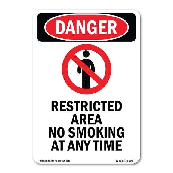 SignMission OS-DS-A-1014-V-1549 10 x 14 in. OSHA Danger Sign - Restricted Area No Smoking At Any Time