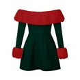 thumbnail image 5 of Cnbwig Red Christmas Dresses for Women Cozy Boat Neck One Shoulder Party Dress Elegant Holiday Swing A Line Midi Outfit Gatherings Xmas Dresses A-Dark Green L, 5 of 5