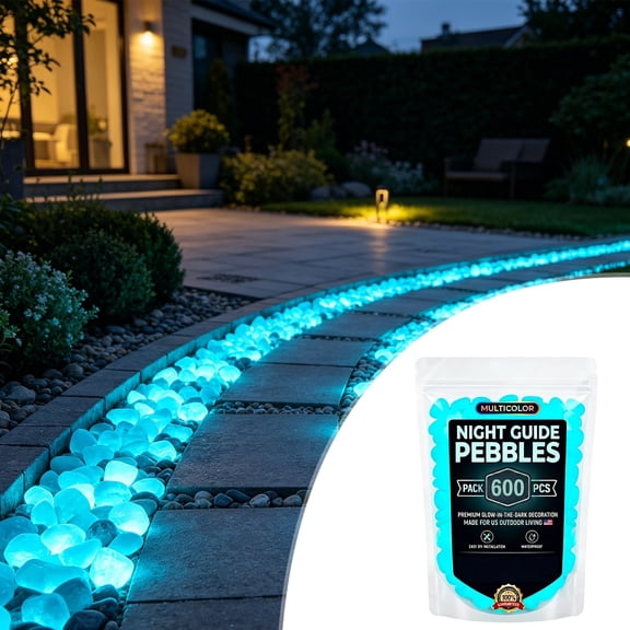 Aoznliie Glow in The Dark Rocks, 600 Pcs Luminous Pebbles for Driveway Patio, Fluorescent Garden Stones for Pool Pond Outdoor Decor, Blue