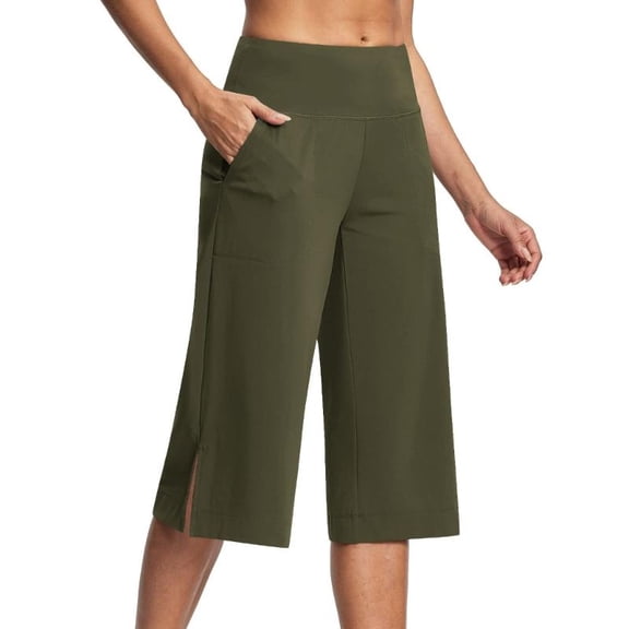 Pants for Women High Waist Wide Leg Yoga Capris with Pockets Stretchy Loose Fit Casual Workout
