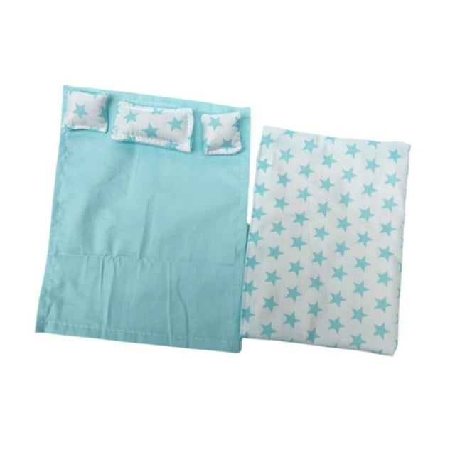 1:12 Ropa de cama en miniatura para casa de muñecas Juego de ropa de cama para casa de muñecas con sábana, edredón y azul