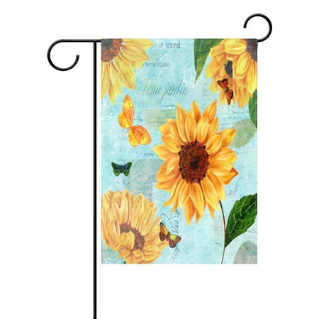 Shabby Chic Outdoor POPCreation Vintage Butterfly Sunflower Garden Flag Shabby Chic Floral Outdoor Flag Home Party 28x40 inches ()