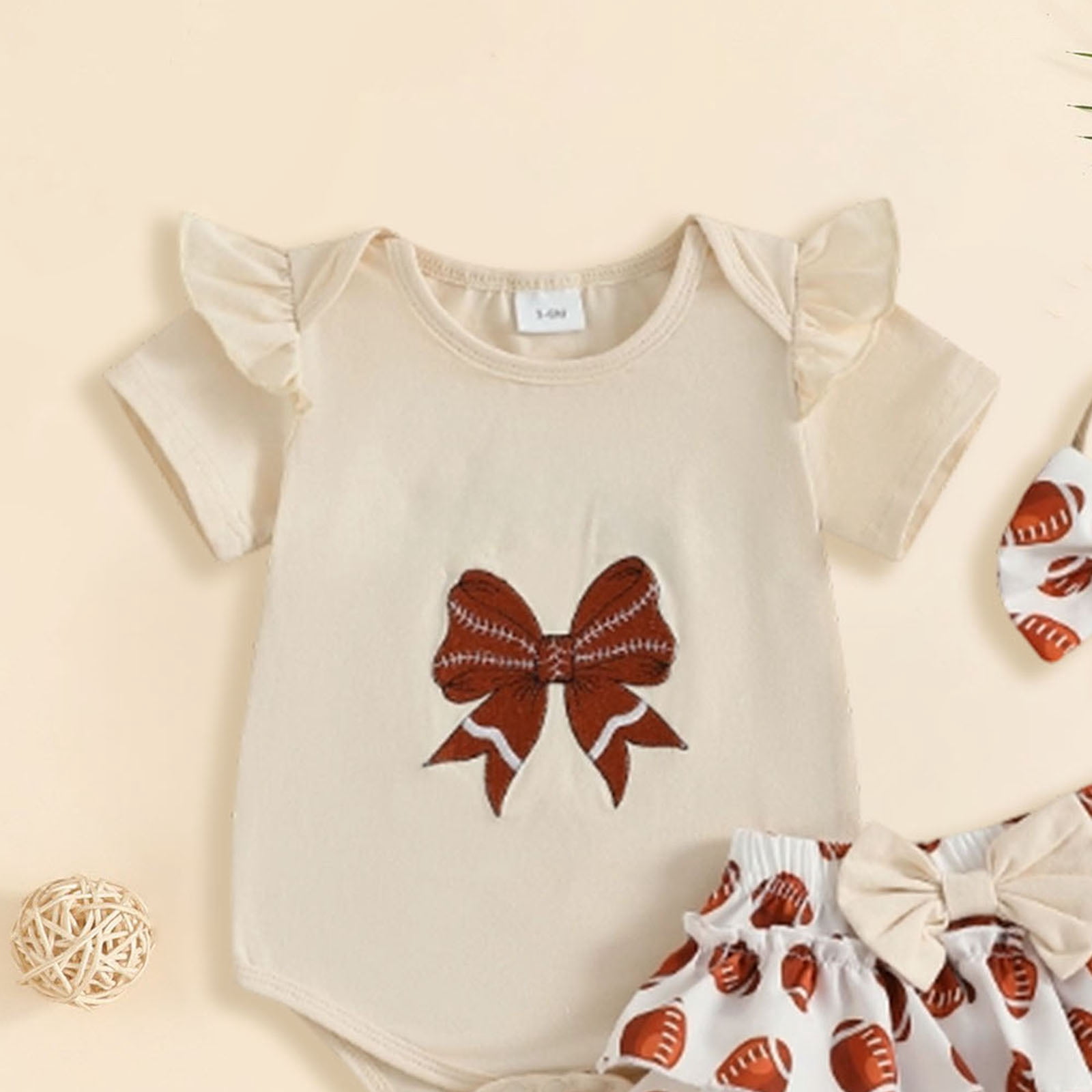Faraee 0-18 Months Newborn Infant Baby Girl Clothes Ruffle Short Sleeve Romper Shorts Set Bowknot Floral Summer Outfits Beige
