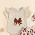 thumbnail image 3 of Faraee 0-18 Months Newborn Infant Baby Girl Clothes Ruffle Short Sleeve Romper Shorts Set Bowknot Floral Summer Outfits Beige, 3 of 5