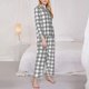 thumbnail image 3 of Balery Gray Checkboard Conjunto de Pijama con Estampado para Mujer, Conjunto de Dos Piezas con Manga Larga, Ropa de Dormir Suave con Bolsillos, Pijamas Cómodos-Medium, 3 of 7