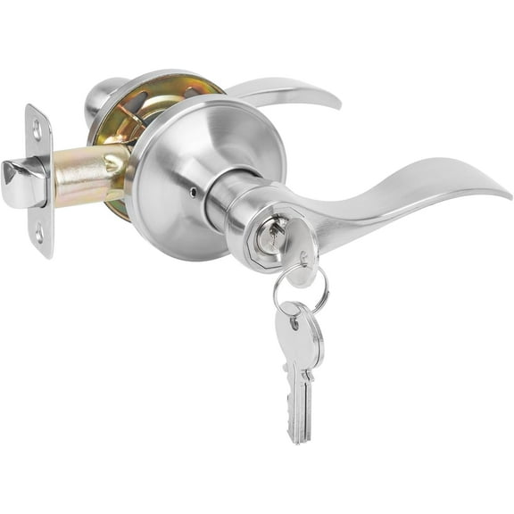 Entry Door Lever Door Handle with Lock and Key, Interior Exterior Door Handle, Front Door Handle Entry Door Knob Wave Style Lever Handles, Keyed