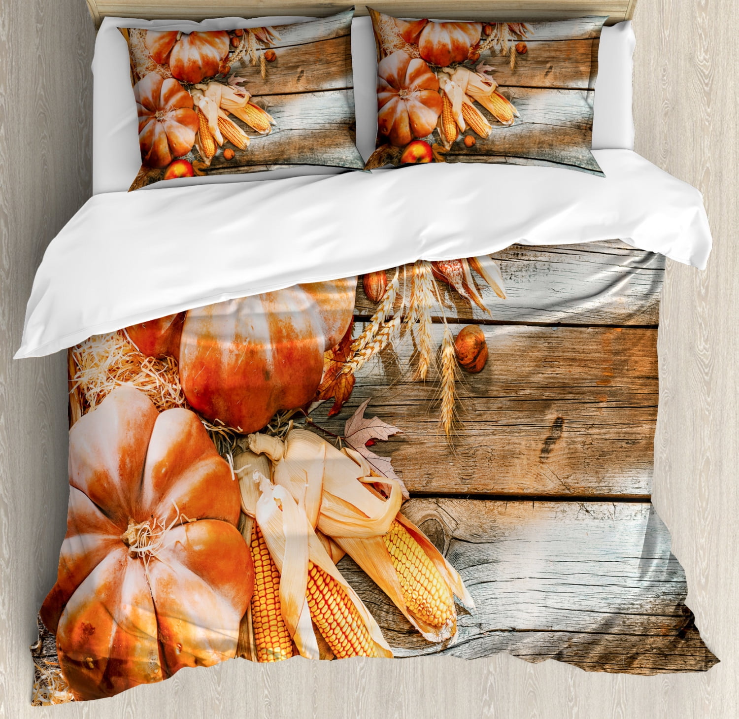 Autumn Pumpkin Duvet Cover Set Queen Size, Thanksgiving Themed Above ...