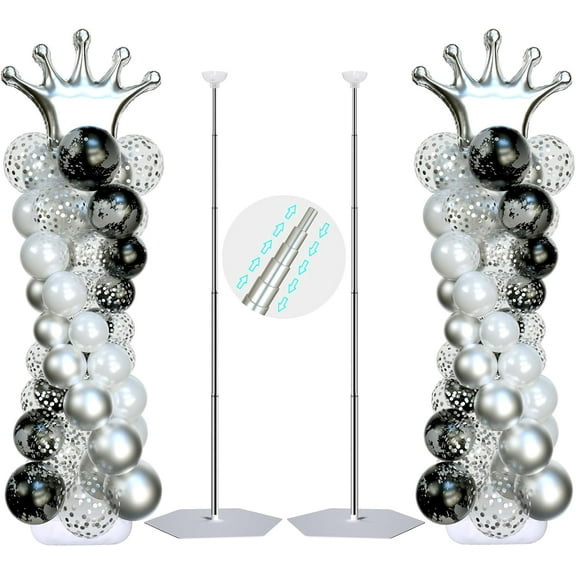 Balloon Arch Stand, Balloon Arch Kit of 2, 7 Feet Height Adjustable Metal Balloon Column Stand for Party Decorations Wedding Birthday, Graduation Party Decoration, Baby Shower, Silver