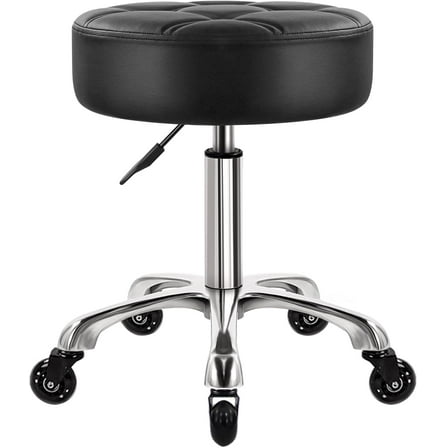 Heavy Duty Rolling Stool with Wheels Hydraulic Swivel Adjustable Rolling Stool Ergonomic Thick Leather Round Seat Stool Chair for Kitchen Drafting Lab Office Salon Message Stool – Black