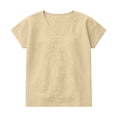 thumbnail image 6 of VEKDONE Summer Cotton T Shirts for Women Short Sleeve V-Neck Tunic Tops Solid Color Loose Fit Gauze Blouse Casual Lightweight Breathable Peasant Shirts Khaki L, 6 of 6