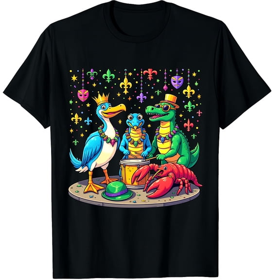 ABC Alligator Brown Pelican Crawfish Louisiana Mardi Gras Graphic Crew Neck Short Sleeve T-Shirts (Men's, Women's)