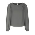 thumbnail image 1 of Timegard Womens Tops Chiffon Puff Long Sleeve Crewneck Ruched Back Button Tee Shirts Casual Loose Tops, 1 of 4