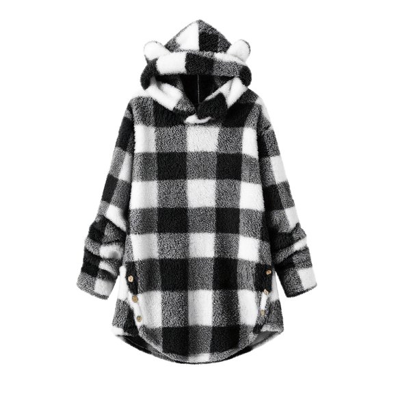 Favoffer Kids' Plaid Hooded Sweatshirt Long Sleeve Fashion Double-Sided Fleece Winter Warm Top for Daily Campus Outings Gatherings Boys Girls Toddler 4-15Y
