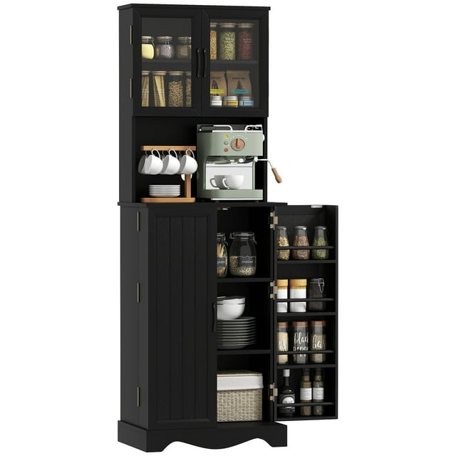 71" Kitchen Pantry Cabinet, Kitchen Hutch with 8 Door Shelves, Black