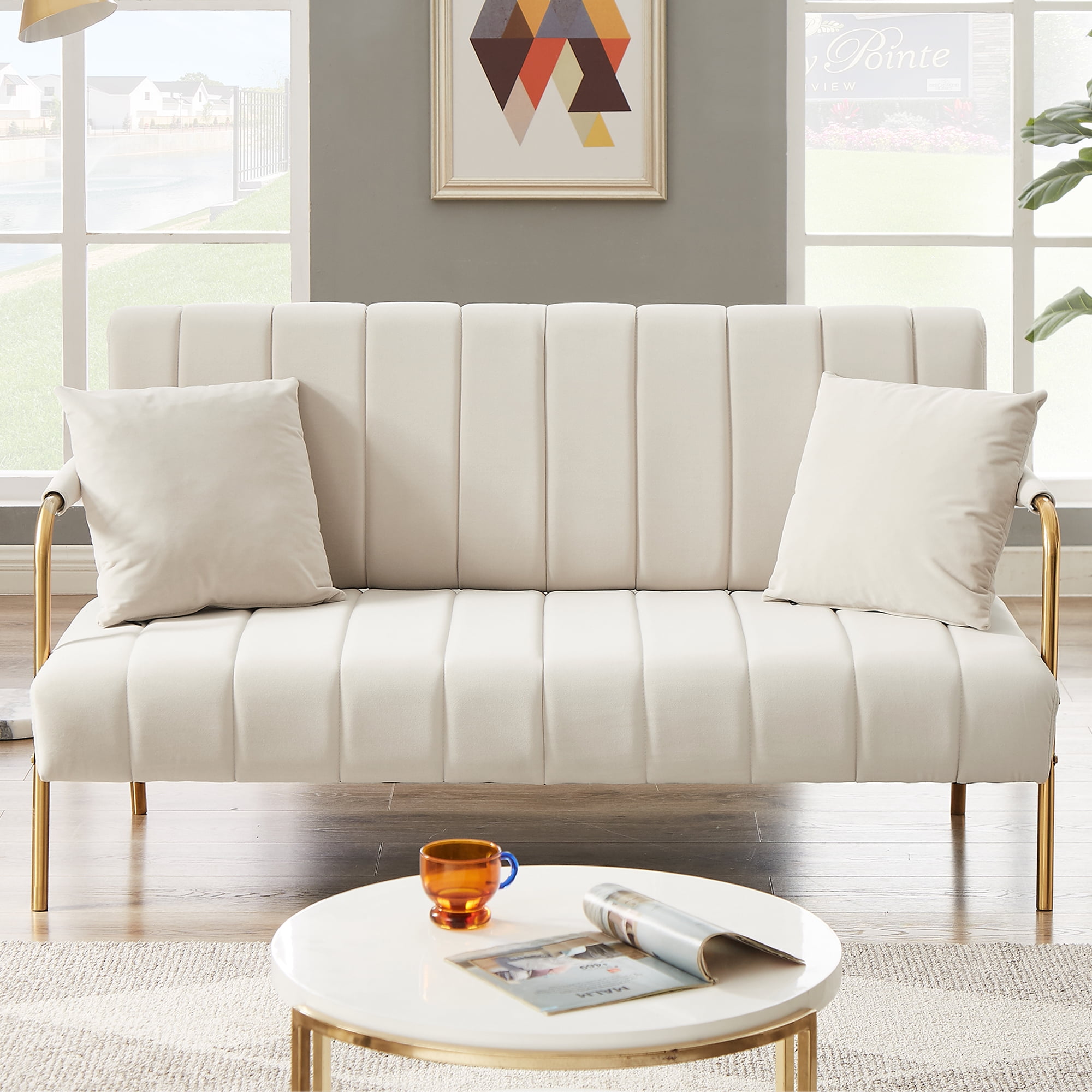 HSUNNS 61" Loveseat, Modern Small Couch Upholstered with 2 Pillows