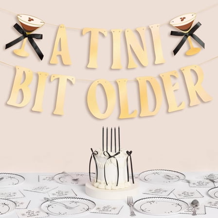 xo, Fetti A Tini Bit Older Banner, Gold Foil - 4 Ft. | Birthday Decorations, Espresso Martini Decor, Bday Party Sign, Cocktail Photo Booth Backdrop