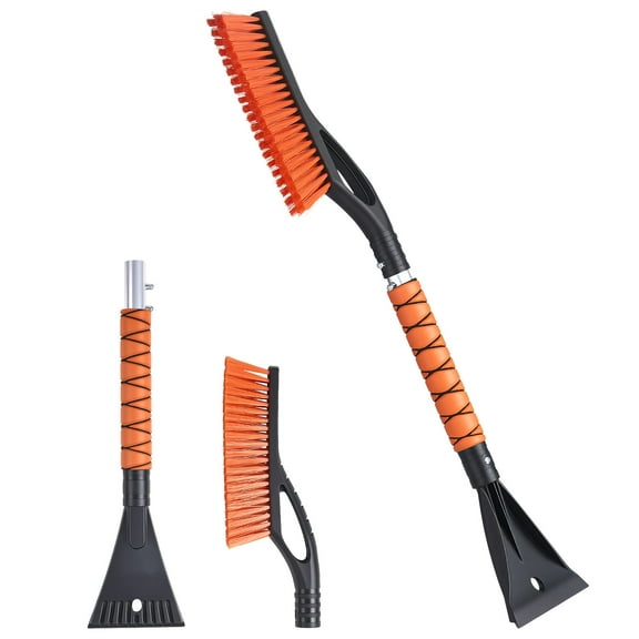 KFFKFF 27-Inch Aluminum Snow Brush and Ice Scraper for Windshield, Lightweight Snow Removal Tool with Foam Handle and Non-Scratch Bristles, Portable and Detachable Design for Vehicles