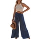 thumbnail image 2 of VISgogo Pantalones de pierna ancha para mujer, cintura alta, color sólido, con cordón, informal, para fiesta, club, pantalones sueltos VISgogo  moda, 2 of 5