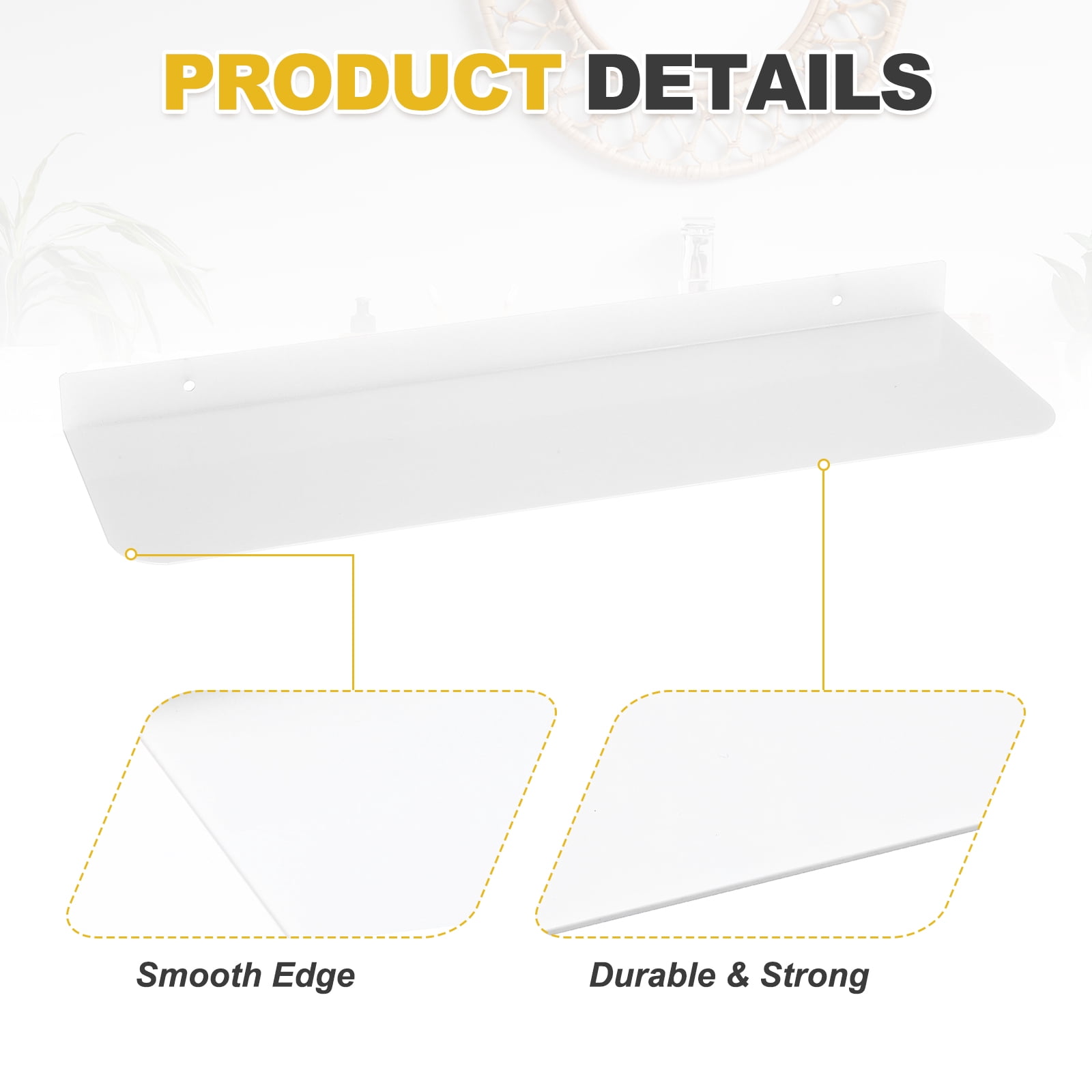 Uxcell Aluminum Shelves for Wall 16" White Floating Shelves Wall Mount Display Shelf Organizer for Bathroom