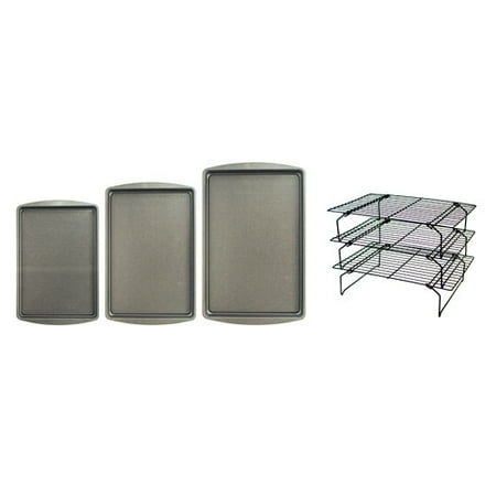 BakerEze 3-Pc. Cookie Pan Set with 3-Tiered Cooling Rack