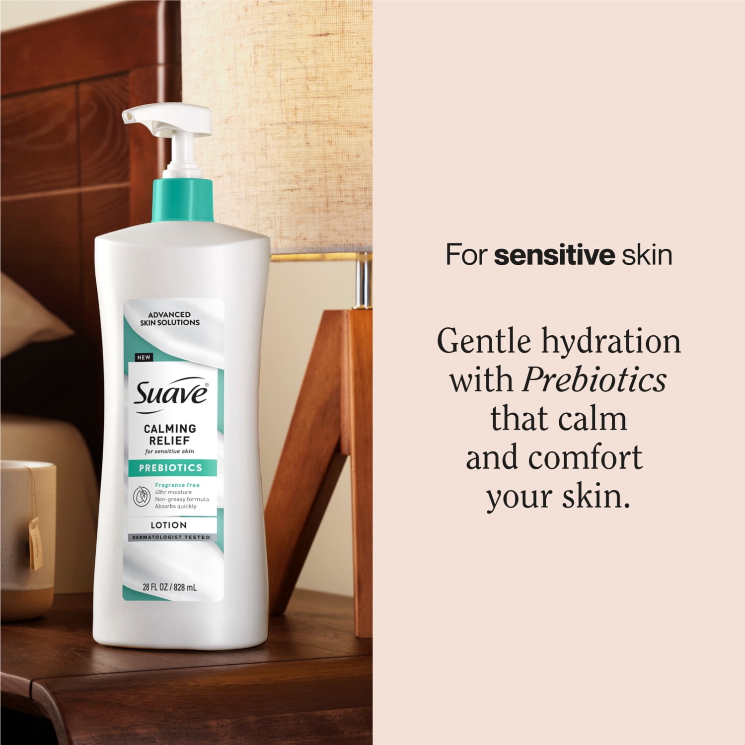 (4 pack) Suave Calming Relief Hand & Body Lotion With Prebiotics For Sensitive Skin, 28 fl oz Pump