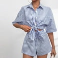 thumbnail image 4 of Jamicy Loungewear for Women Gift for Girlfriend Casual 2 Piece Tracksuit Sets Spring Summer Oversized Short Sleeve Striped Button Down Shirts High Waist Shorts Outfit Set, 4 of 7