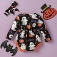 thumbnail image 4 of Mercatoo 𝐍ewBorn Baby Girls Halloween Clothes Long Sleeve Cartoon Pumpkin Print Patchwork Romper 2Pcs Baby Girl Outfits, 4 of 7