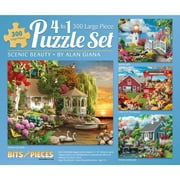 Bits and Pieces - 4-in-1 Multi-Pack Set of 300 Piece Jigsaw Puzzle for Adults - Scenic Beauty - 300 pc Spring Light, Dream Landscape, Heaven On Earth, Colors of The Season Jigsaw by Artist Alan Giana