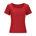 thumbnail image 3 of Women Crew Neck T shirts Ribbed Tight Tee Shirt Short Sleeve Basic Tops, 3 of 5