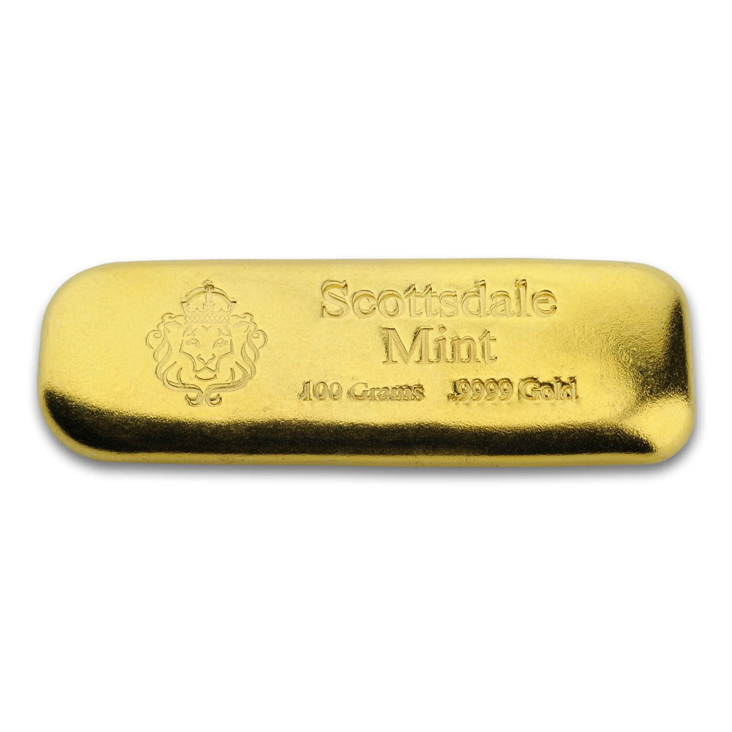 100 gram Gold Bar - Scottsdale Mint Lion Hallmark .9999 Fine Gold