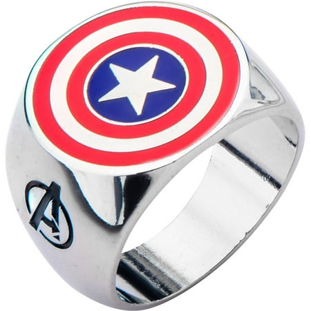 Marvel Men's Stainless Steel Captain America Shield Logo Ring