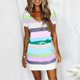 thumbnail image 3 of QUYUON Women Summer Casual Striped Dress Tie Waisted V-Neck Short Sleeve Bodycon T Shirt Short Mini Dress with Pockets Night Out Club Dress Beach Sundresses Pencil Dresses, Green S, 3 of 5
