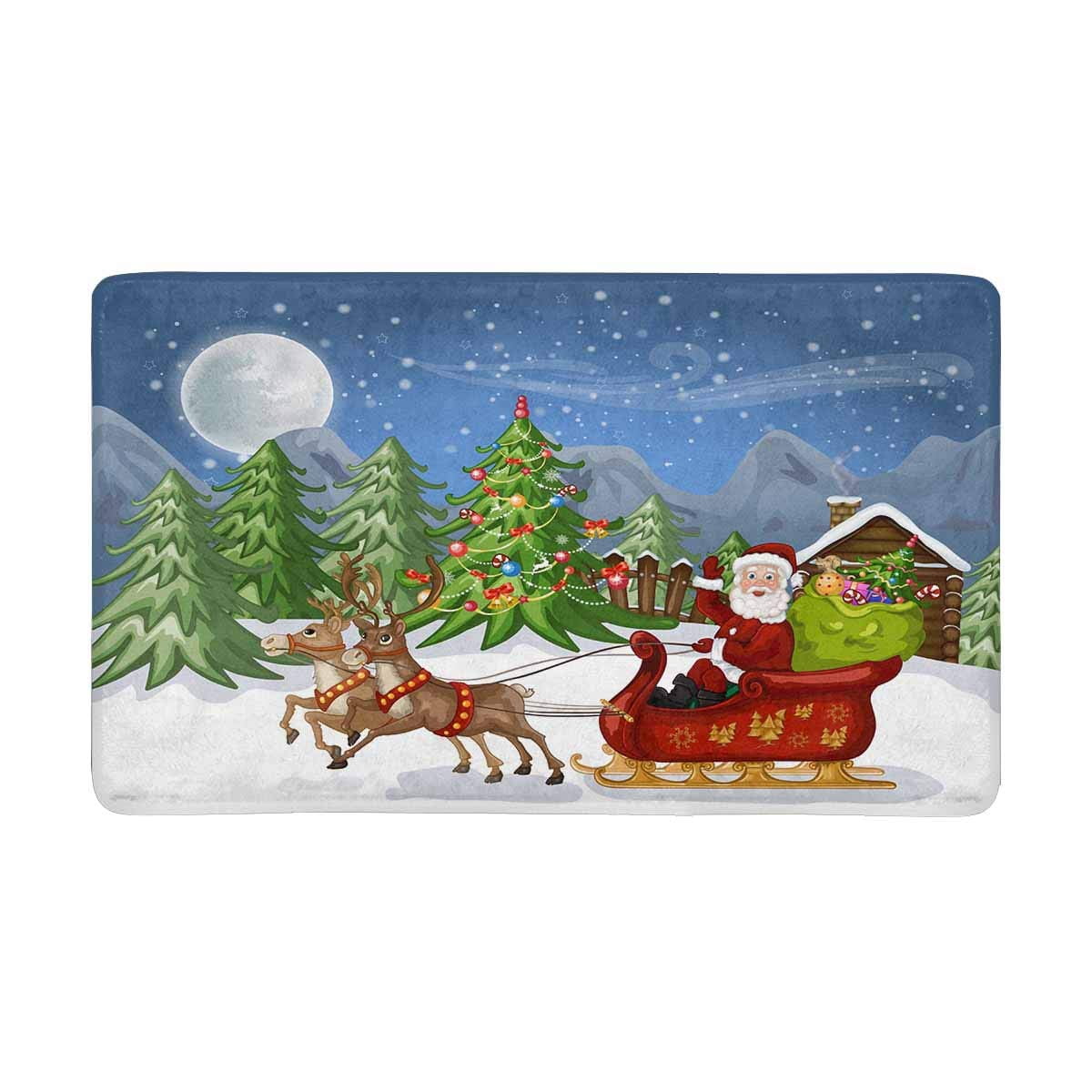Christmas Door Mat Machine Washable Soft Novelty Doormat Santa Merry