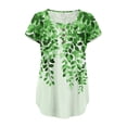 thumbnail image 3 of NAMTYQX T Shirts for Women Casual Plus Size Pleated Trendy Patterns Button V Neck Short Sleeve Loose Fit Green Size 3XL, 3 of 5