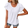 thumbnail image 2 of ClodeEU Women's Round Neck Flutter Short Sleeve Blouse,Solid Color Casual Loose Fit Top White,Women's Plus L, 2 of 5
