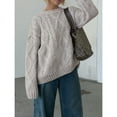 thumbnail image 3 of Women’s Ribbed Crewneck Fuzzy Knit Sweater – Long Sleeve Chunky Pullover Top Cozy Warm Fall Winter Outfit Christmas Gift 2025, 3 of 6