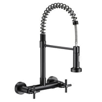 KINGTACK Wall Mount Kitchen Faucet,8 inch Commercial Sink Faucet with Sprayer, Dual Handles Utility Sink Faucet for Kitchen Laundry Restaurant, Matte Black