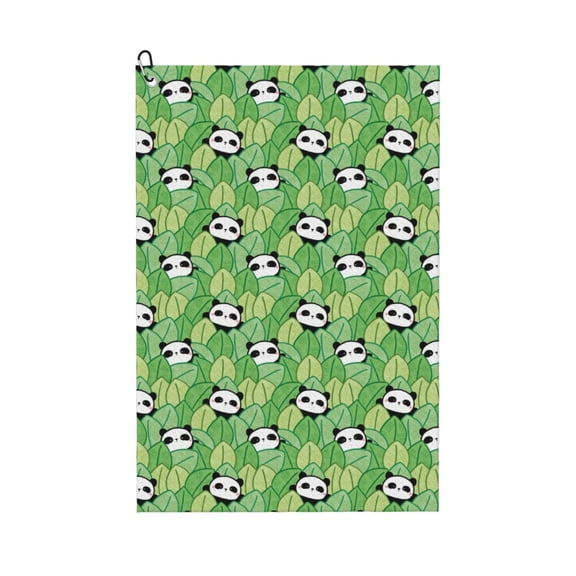 Logiee Cartoon Panda And Leaf 1 Print Golf Towels,16" x 24" Portable Golf Towel for Golf Bag with Carabiner Clip to Quickly Remove Sand,Mud and Sweat