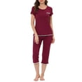 thumbnail image 2 of INSPIRE CHIC Women's Sleepwear Pajama Set Nightwear Round Neck Loungewear with Capri Pants XS Red, 2 of 6