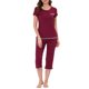 thumbnail image 2 of Conjunto de pijama de mujer INSPIRE CHIC, ropa de dormir, cuello redondo, ropa de casa con pantalones capri, S rojo, 2 of 6