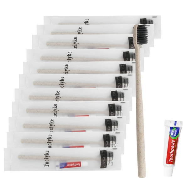 Disposable Toothbrush with Toothpaste Pack of 30,Apricot Individually Wrapped Manual Travel