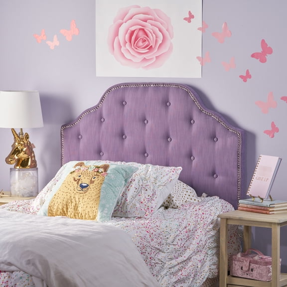 Purple Twin Headboard With Artistic Button Tufting And Nailhead Trim Sized In Elegant Design Ornaments