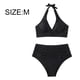 thumbnail image 2 of Traje de baño de playa de verano con abertura en el vientre, cuello drapeado, cordón, bikini de color sólido, traje de baño para mujer, 2 of 7